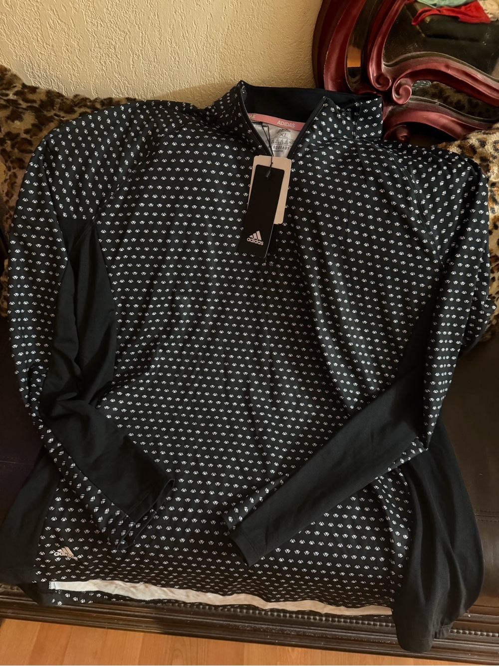 adidas Black Long Sleeve Quarter-Zip with White Micro-Print